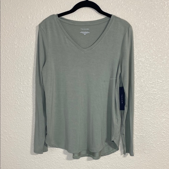 Tahari Green V-Neck Long Sleeve T-shirt NWT Size S - Picture 7 of 9